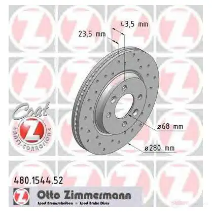 Тормозной диск ZIMMERMANN 907151 480154452 TG75 M