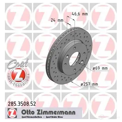 Тормозной диск ZIMMERMANN 285350852 906112 U GNFZ