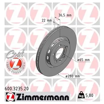 Тормозной диск ZIMMERMANN 1QCO 0D 907498 600323520 изображение 0