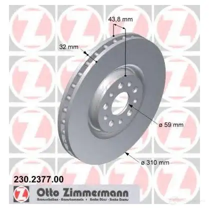 Тормозной диск ZIMMERMANN 1423291518 KK81 9M 230237700 изображение 0