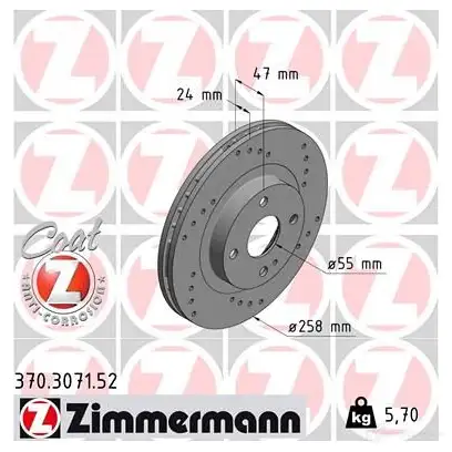 Тормозной диск ZIMMERMANN 370307152 906265 1O51Y 35 изображение 0