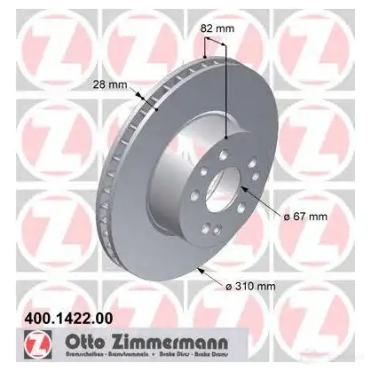 Тормозной диск ZIMMERMANN 0R BZVXB 1423291543 400142200 изображение 0