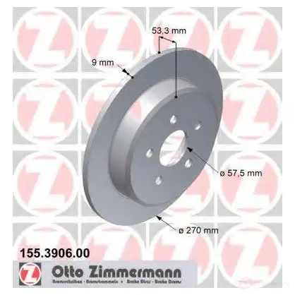 Тормозной диск ZIMMERMANN 155390600 1423291506 W0JK 9