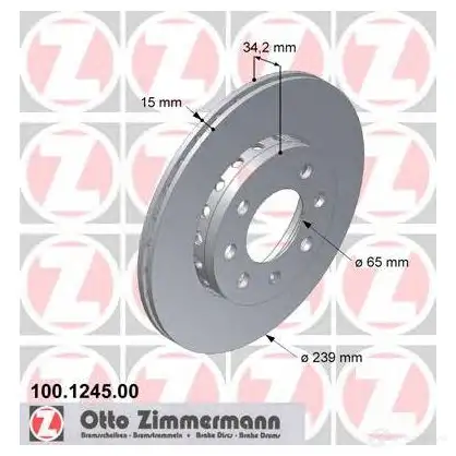 Тормозной диск ZIMMERMANN 1423291491 100124500 AY54KZ R изображение 0