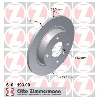 Тормозной диск ZIMMERMANN 610119300 O3MO6 G 907555