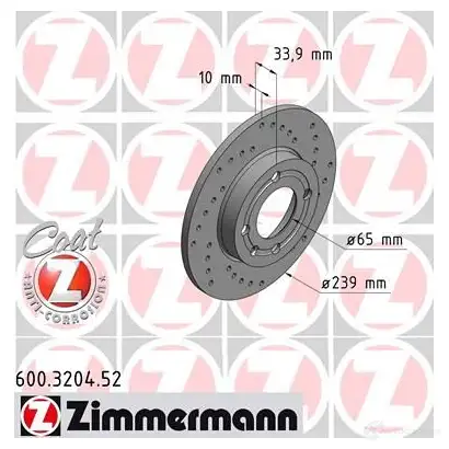 Тормозной диск ZIMMERMANN 5 W7UHY 907445 600320452 изображение 0