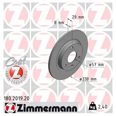 Тормозной диск ZIMMERMANN 1211170899 180201920 BNERA N изображение 0
