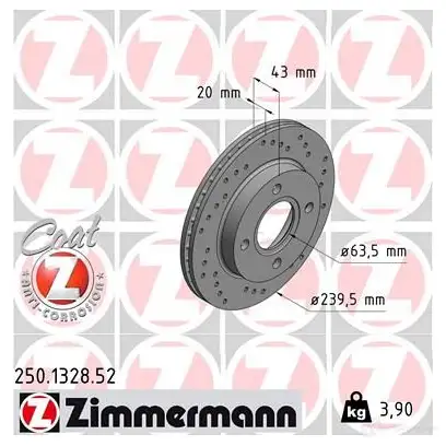 Тормозной диск ZIMMERMANN 88U H39N 250132852 905777 изображение 0