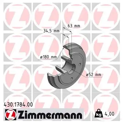 Тормозной барабан ZIMMERMANN 430178400 906730 L4 TP9DO