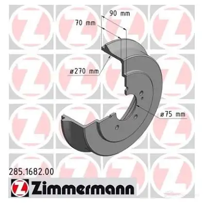 Тормозной барабан ZIMMERMANN 906093 285168200 ITN XG4J