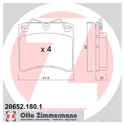 Тормозные колодки, комплект ZIMMERMANN QQ90J 20 652 206521801 904756 изображение 0