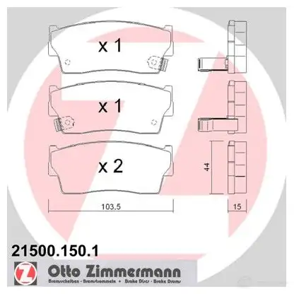 Тормозные колодки, комплект ZIMMERMANN 2 1500 21501 904948 215001501