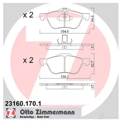 Тормозные колодки, комплект ZIMMERMANN 231 59 231601701 905200 23160 изображение 0