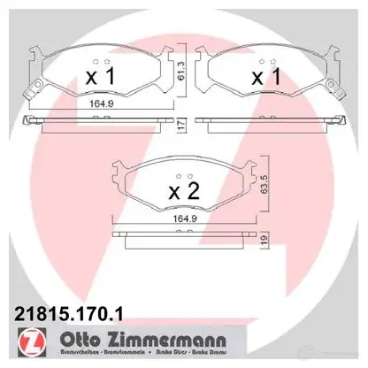 Тормозные колодки, комплект ZIMMERMANN 218151701 21816 2 1815 905006