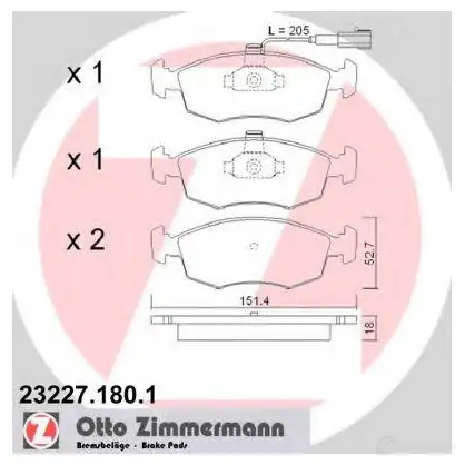 Тормозные колодки, комплект ZIMMERMANN 232271801 1423291521 23 227 23228 изображение 0