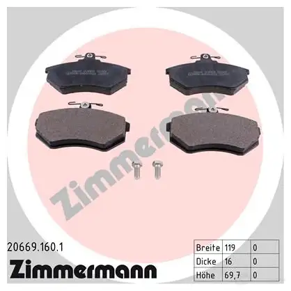Тормозные колодки, комплект ZIMMERMANN 2XMM7H 206691601 904757 20 669 изображение 0