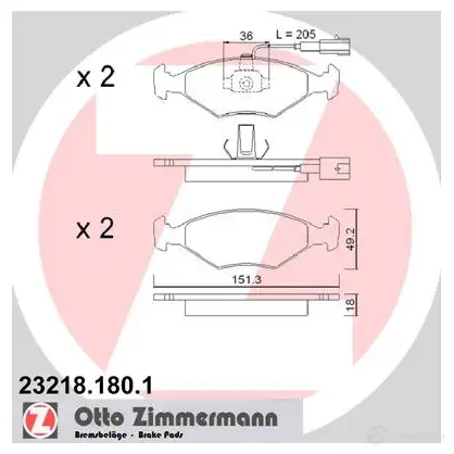 Тормозные колодки, комплект ZIMMERMANN 905217 23220 2321 8 232181801 изображение 0