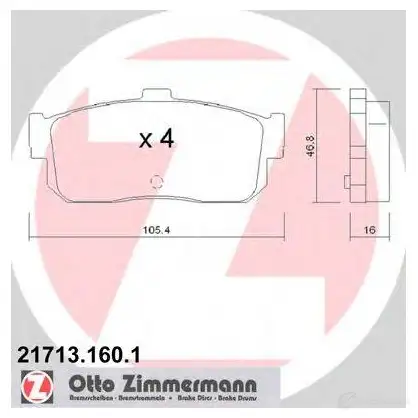 Тормозные колодки, комплект ZIMMERMANN 21 713 NN3RHY 217131601 1423291514