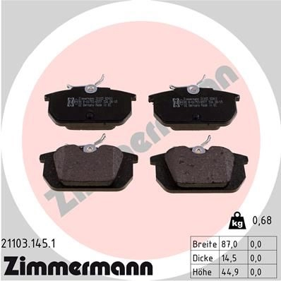 Тормозные колодки комплект ZIMMERMANN 904882 211031451 211 03 M73RUS
