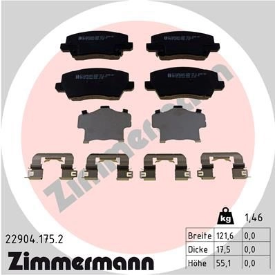 Тормозные колодки дисковые, комплект ZIMMERMANN 1437930184 U6 X14 22904.175.2