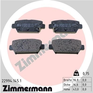 Тормозные колодки дисковые, комплект ZIMMERMANN YG2C 2 1437930193 22994.145.1
