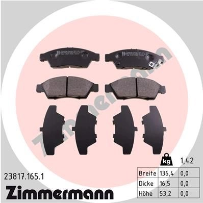 Тормозные колодки дисковые, комплект ZIMMERMANN 23817.165.1 23 817 24034 905440 изображение 0