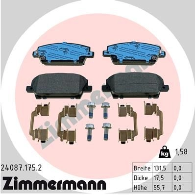 Тормозные колодки комплект ZIMMERMANN 240871752 905541 24405 240 87