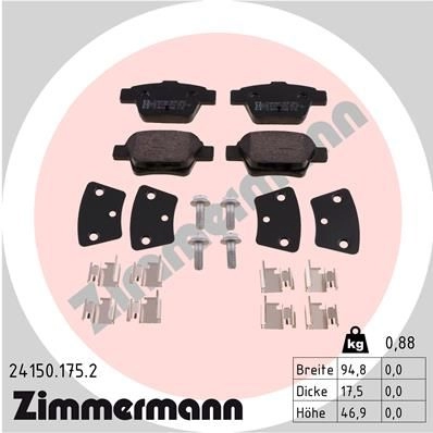 Тормозные колодки комплект ZIMMERMANN 241501752 2 4150 H1X92 905559 изображение 0