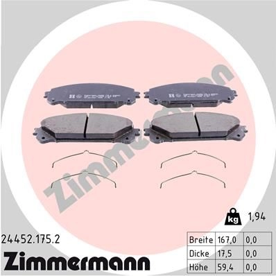 Тормозные колодки дисковые, комплект ZIMMERMANN 905636 24 452 24452.175.2 HRZFX изображение 0