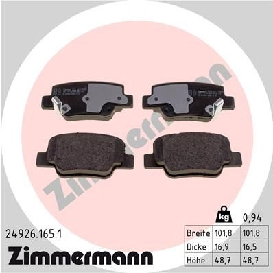 Тормозные колодки комплект ZIMMERMANN 249261651 905754 24927 24 926