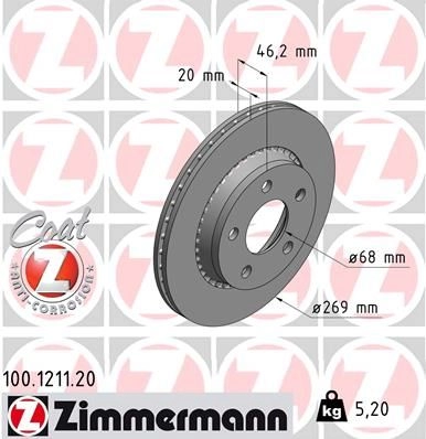 Тормозной диск ZIMMERMANN G FCF6K 903874 100.1211.20