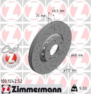 Тормозной диск ZIMMERMANN YDY7Y QW 100.1242.52 903929