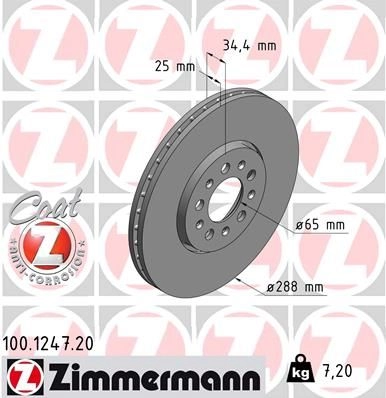 Тормозной диск ZIMMERMANN 903937 100.1247.20 34 P722 изображение 0