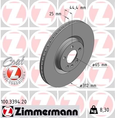 Тормозной диск ZIMMERMANN 1437876842 2X V4CO 100.3394.20