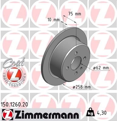 Тормозной диск ZIMMERMANN 150126020 E2PN B7N 904287 изображение 0