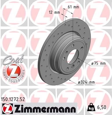 Тормозной диск ZIMMERMANN 150127252 M4BE6 6K 904306 изображение 0