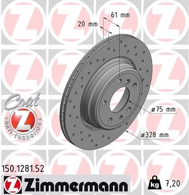 Тормозной диск ZIMMERMANN 150128152 904320 D0FG T изображение 0