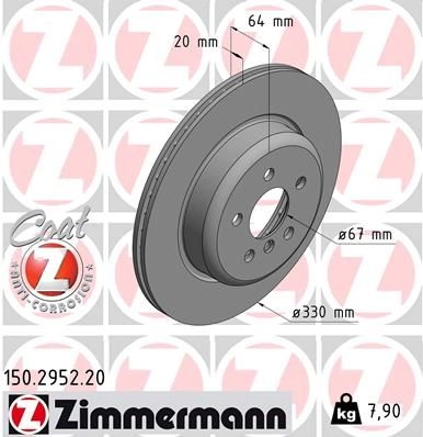 Тормозной диск ZIMMERMANN 150295220 1211170065 RHN O33W изображение 0