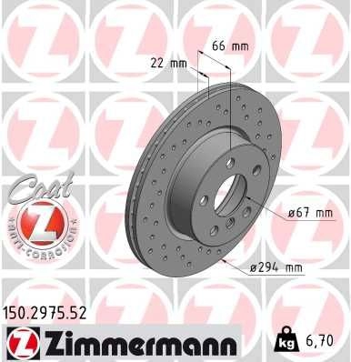 Тормозной диск ZIMMERMANN 150297552 A UH9X5 1440004123 изображение 0