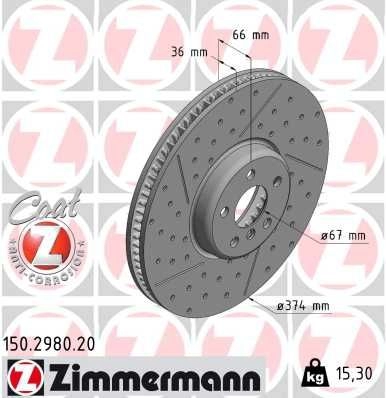 Тормозной диск ZIMMERMANN 1438357828 150298020 68A U2O