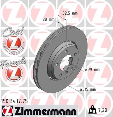 Тормозной диск ZIMMERMANN 150341775 VJMZ M 904452