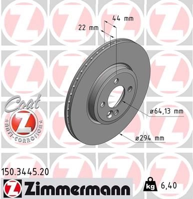 Тормозной диск ZIMMERMANN 904496 O09C G 150.3445.20 изображение 0