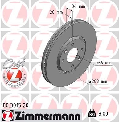 Тормозной диск ZIMMERMANN 180301520 T4PBO 43 904630 изображение 0