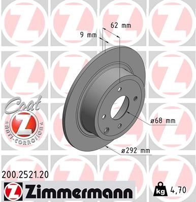 Тормозной диск ZIMMERMANN 904697 200.2521.20 K4ET SJ изображение 0