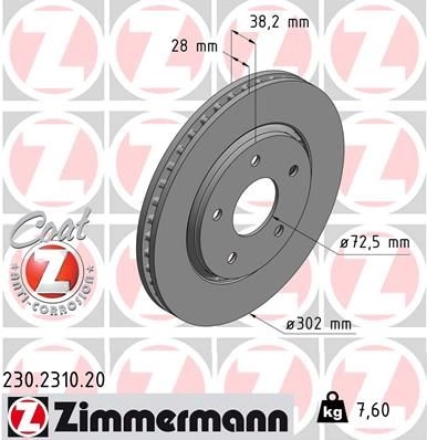 Тормозной диск ZIMMERMANN X H5LT 905086 230231020