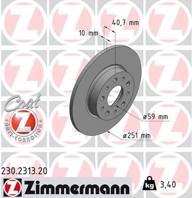 Тормозной диск ZIMMERMANN 230231320 GIWT70 M 905089 изображение 0