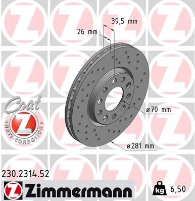 Тормозной диск ZIMMERMANN 905091 230231452 D QULNL изображение 0