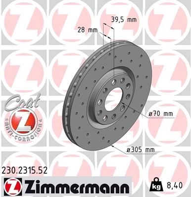 Тормозной диск ZIMMERMANN 8M MBJ9G 905093 230231552 изображение 0