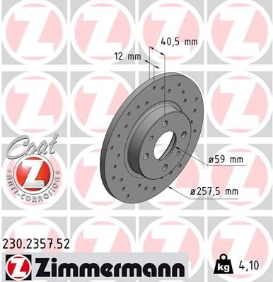 Тормозной диск ZIMMERMANN 230235752 905101 JC3Y 6OF изображение 0