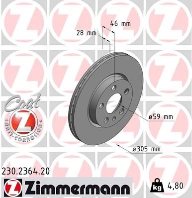 Тормозной диск ZIMMERMANN 230.2364.20 JWP V8S 905106 изображение 0